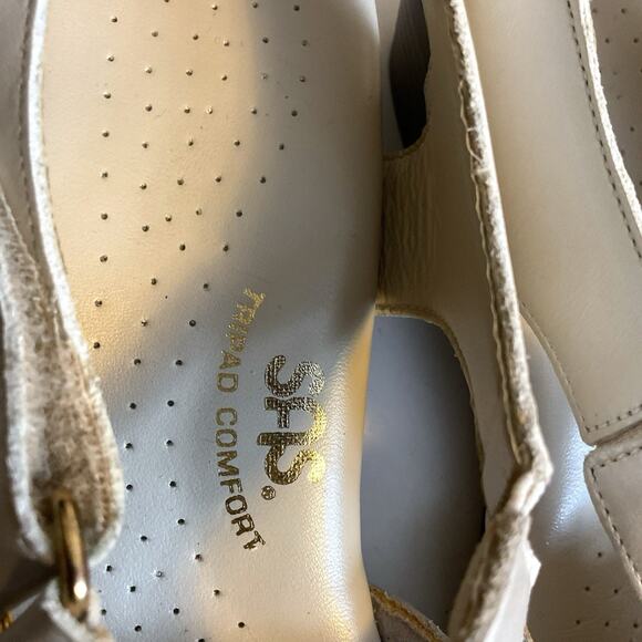 SAS Suntimer Sandals Sz 8.5 S-AAA Pearl Bone Ivory Leather Sling Back Peep Toe - Picture 3 of 14